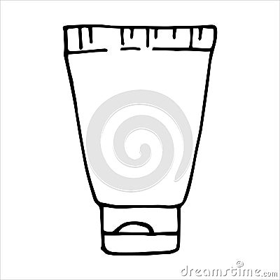 Doodle style illustration. tube, container for cream, cleaning agent, toothpaste, subject of sanitation, body care, hygiene. clipa Vector Illustration